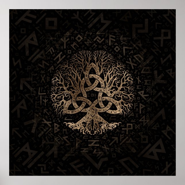 Tree of life with Triquetra on Futhark pattern Poster (Front)