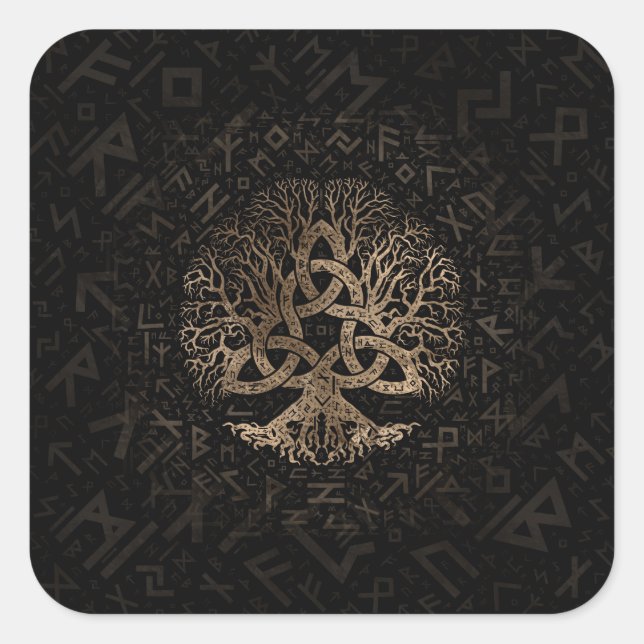 Tree of life with Triquetra on Futhark pattern Square Sticker (Front)