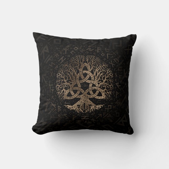 Tree of life with Triquetra on Futhark pattern Throw Pillow (Front)