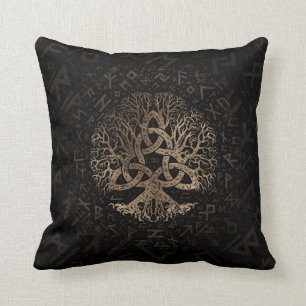 Tree of life with Triquetra on Futhark pattern Throw Pillow