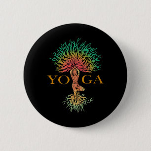 Tree Of Life With Woman Yoga Chakra Haka Yoga 2 Inch Round Button