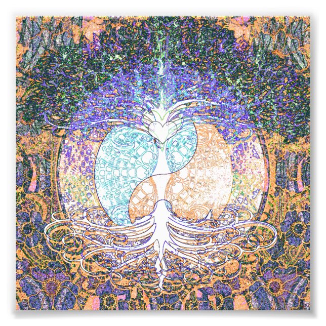Tree of life with ying yang and heart symbol photo print (Front)