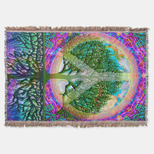 Tree of Life World Peace Rainbow Throw Blanket