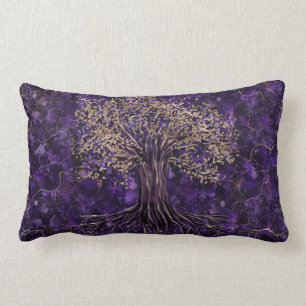 Tree of life -Yggdrasil Amethyst and Gold Lumbar Pillow