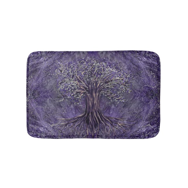 Tree of life -Yggdrasil Amethyst and silver Bath Mat (Front)