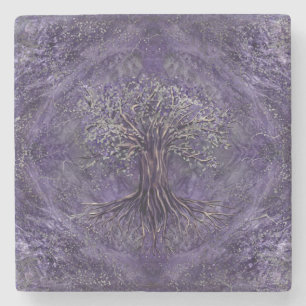 Tree of life -Yggdrasil Amethyst and silver Stone Coaster