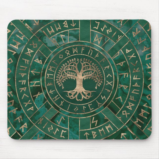 Tree of life -Yggdrasil and Futhark - Malachite Mouse Pad (Front)