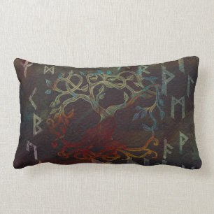 Tree of life  -Yggdrasil - and runes Lumbar Pillow