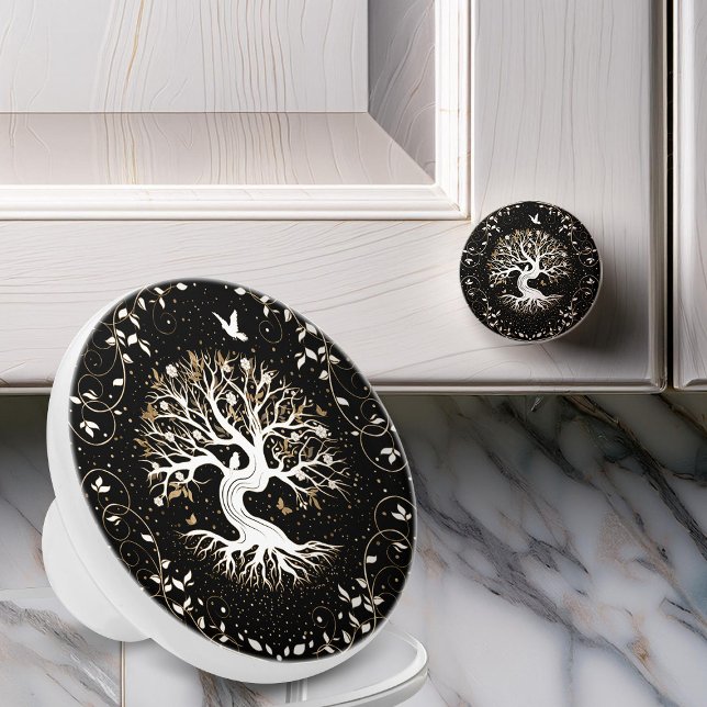 Tree of Life - Yggdrasil - black white and gold Ceramic Knob (Creator Uploaded)