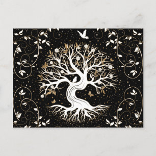 Tree of Life - Yggdrasil - black white and gold Holiday Postcard