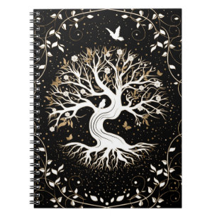 Tree of Life - Yggdrasil - black white and gold Notebook