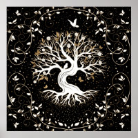 Tree of Life - Yggdrasil - black white and gold