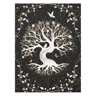 Tree of Life - Yggdrasil - black white and gold Tablecloth