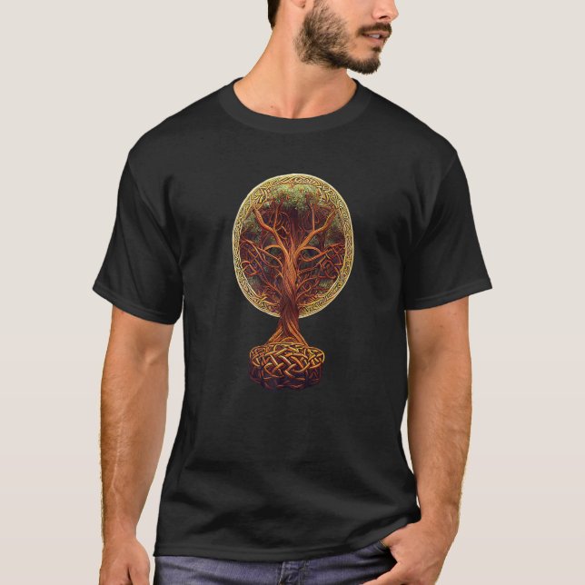 Tree Of Life Yggdrasil Celtic Knotwork Norse Symbo T-Shirt (Front)