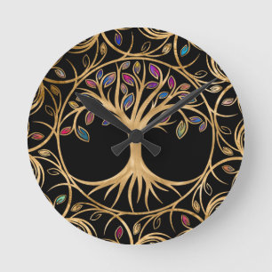 Tree of life - Yggdrasil - colorful leaves Round Clock