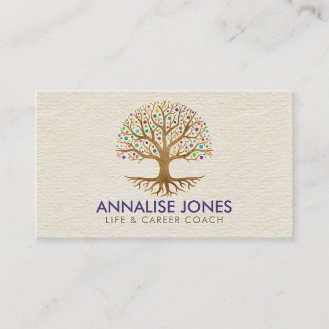 Tree of life - Yggdrasil - Colourful Dot Leaves Business Card (Front)