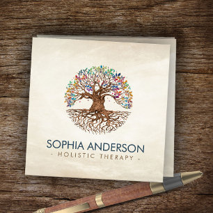 Tree of life - Yggdrasil - Colourful Leaves Square Business Card