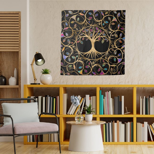 Tree of life - Yggdrasil - colourful leaves Tapestry (Creator Uploaded)