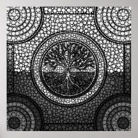 Tree of life - Yggdrasil- Dot Art Grayscale