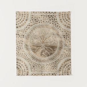 Tree of life - Yggdrasil- Dot Art Pastel Gold Tapestry