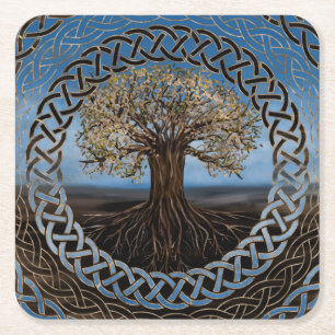 Tree of life -Yggdrasil drawing Square Paper Coaster