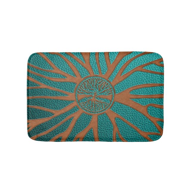 Tree of life  -Yggdrasil  - Embossed Faux Leather Bath Mat (Front)