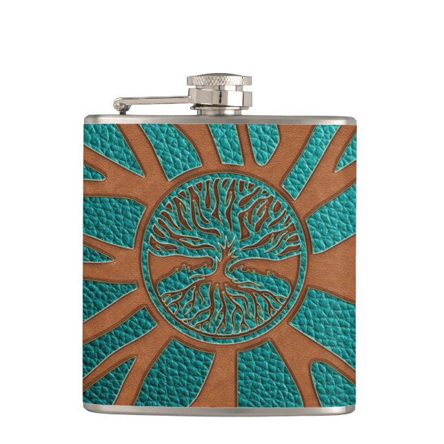 Tree of life  -Yggdrasil  - Embossed Faux Leather Hip Flask (Front)