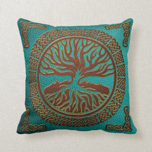 Tree of life  -Yggdrasil  - Embossed Faux Leather Throw Pillow