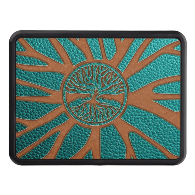 Tree of life  -Yggdrasil  - Embossed Faux Leather Trailer Hitch Cover (Front)