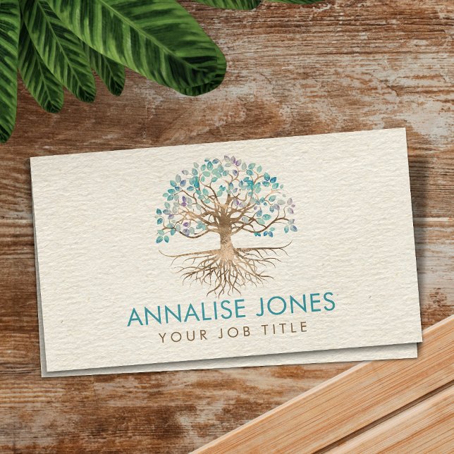 Tree of life - Yggdrasil - Gold and Painted Leaves Business Card (Creator Uploaded)