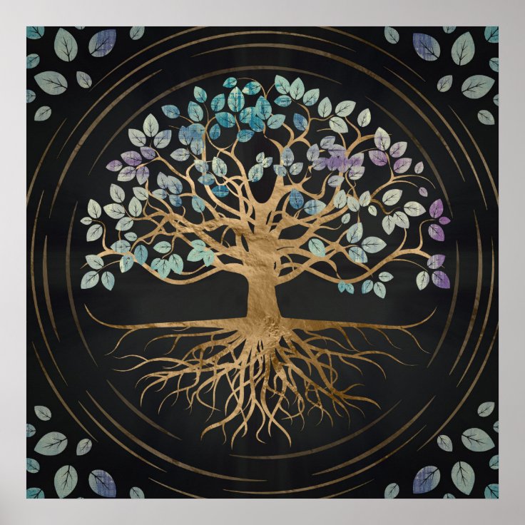 Tree of life - Yggdrasil - Gold & Painted Texture Poster | Zazzle