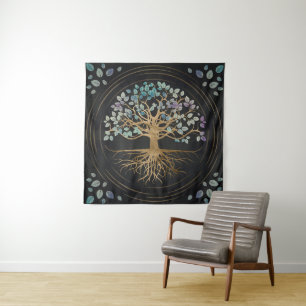 Tree of life - Yggdrasil - Gold & Painted Texture Tapestry