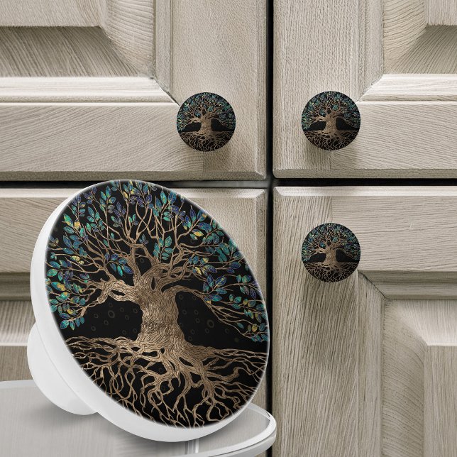 Tree of life -Yggdrasil Golden and Marble ornament Ceramic Knob (Creator Uploaded)