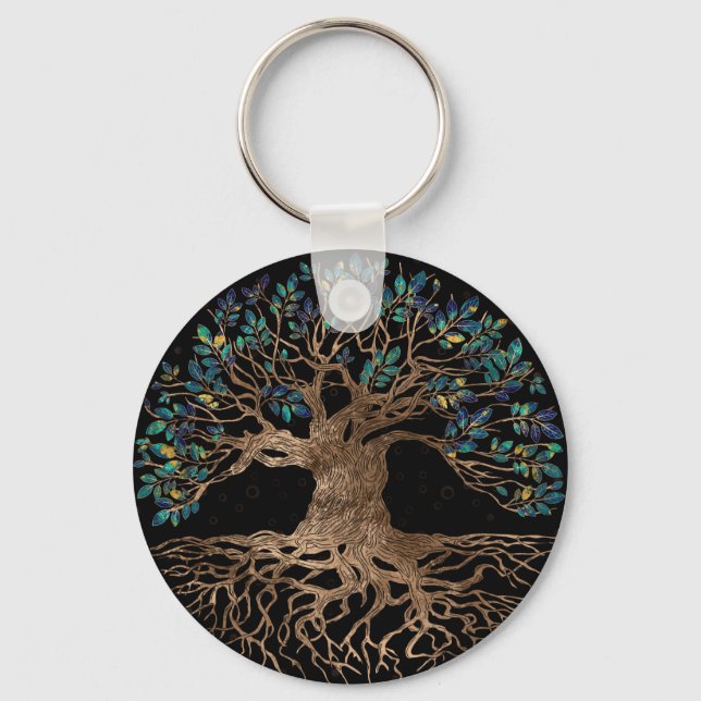 Tree of life -Yggdrasil Golden and Marble ornament Keychain (Front)