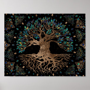 Tree of life -Yggdrasil Golden and Marble ornament Poster