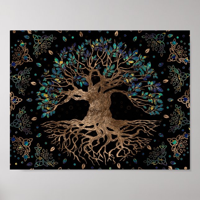 Tree of life -Yggdrasil Golden and Marble ornament Poster (Front)