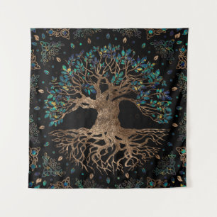 Tree of life -Yggdrasil Golden and Marble ornament Tapestry