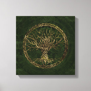 Tree of life -Yggdrasil -green and gold Canvas Print