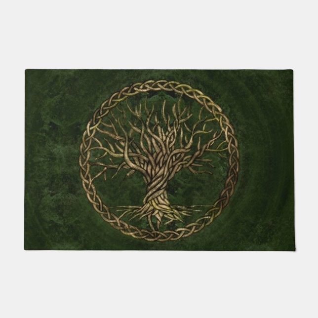 Tree of life -Yggdrasil -green and gold Doormat (Front)