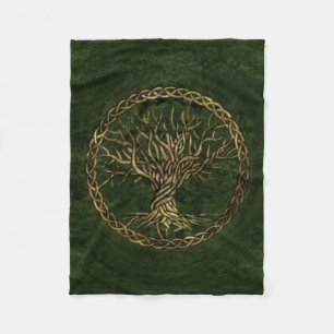 Tree of life -Yggdrasil -green and gold Fleece Blanket