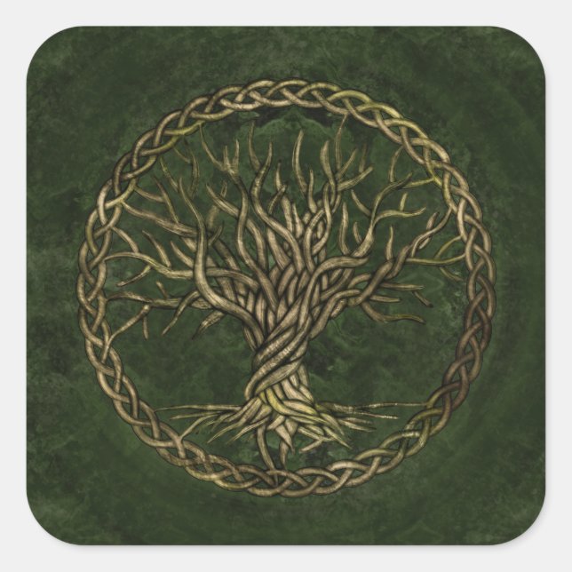 Tree of life -Yggdrasil -green and gold Square Sticker (Front)