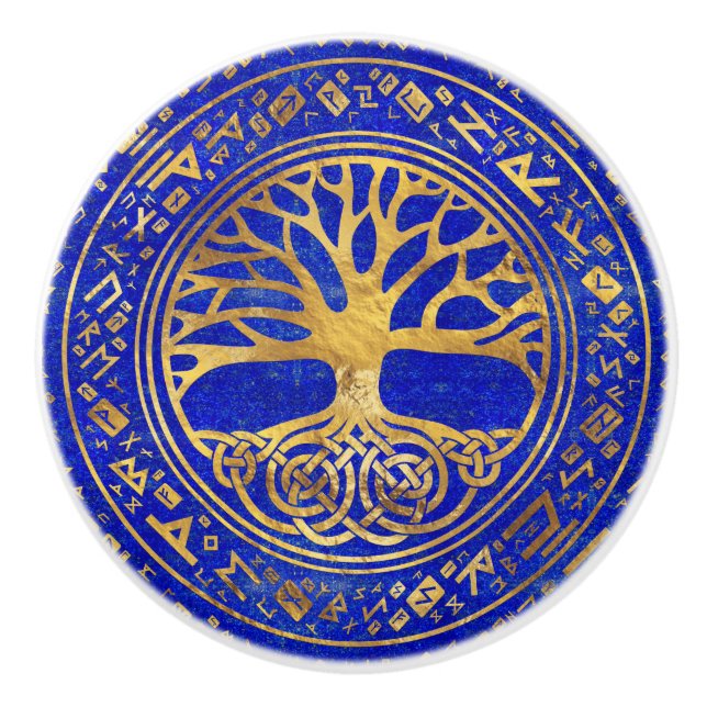 Tree of life -Yggdrasil - Lapis Lazuli Ceramic Knob (Front)