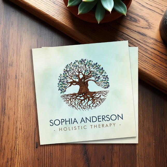 Tree of life - Yggdrasil - Marble Leaves Square Business Card (Creator Uploaded)