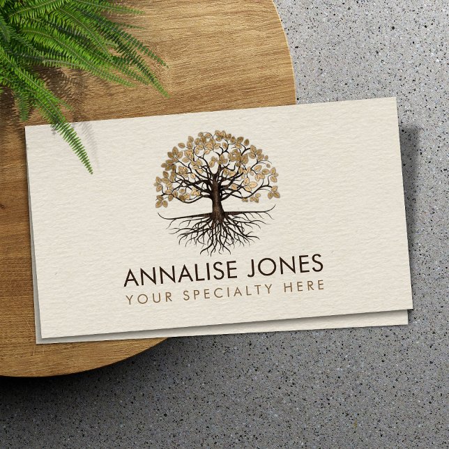 Tree of life -Yggdrasil on canvas golden leaves Business Card (Creator Uploaded)