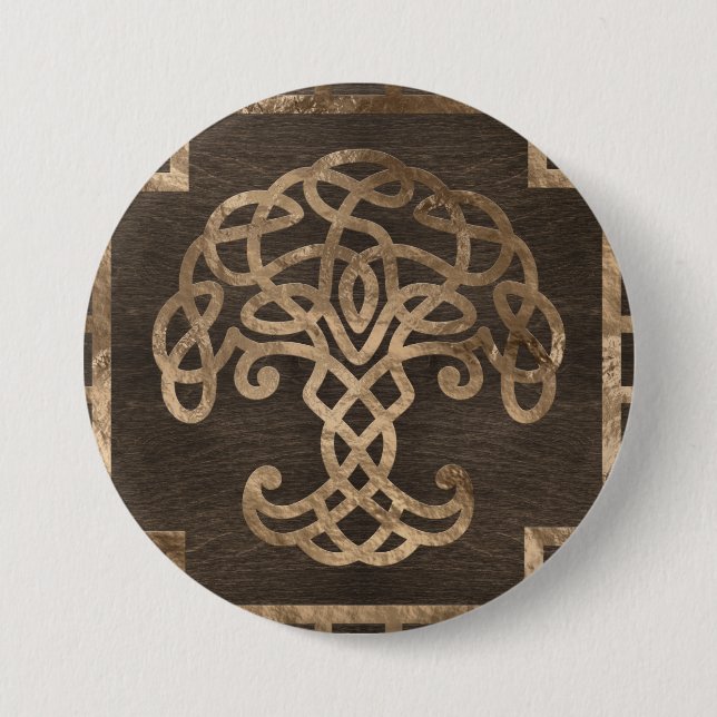 Tree of life -Yggdrasil on Celtic Pattern 3 Inch Round Button (Front)