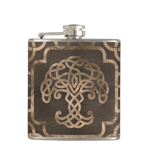 Tree of life -Yggdrasil on Celtic Pattern Hip Flask