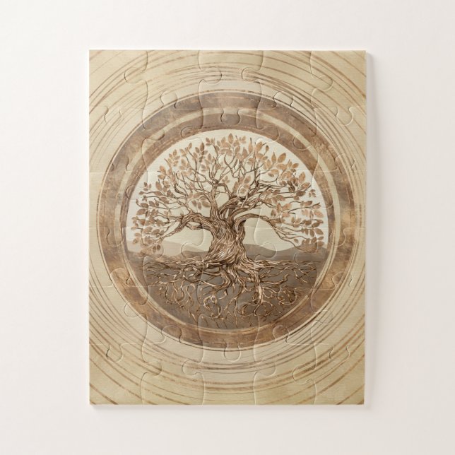 Tree of life -Yggdrasil Pastel Gold Jigsaw Puzzle (Vertical)