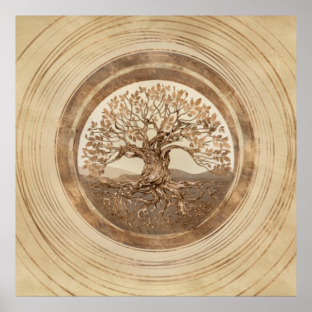 Tree of life -Yggdrasil Pastel Gold Poster (Front)