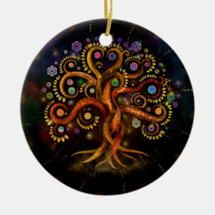 Tree of Life - Yggdrasil - Rainbow Swirl Ceramic Ornament