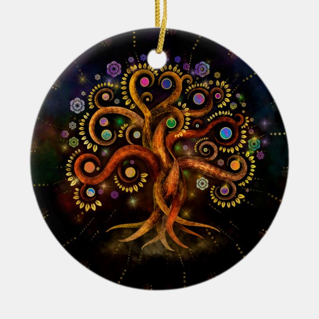 Tree of Life - Yggdrasil - Rainbow Swirl Ceramic Ornament (Front)